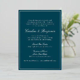 Formal Classic Teal Silver Border Elegant Wedding  Folieneinladung