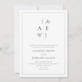 Formal Classic White Black Monogram Wedding Einladung (Vorderseite)