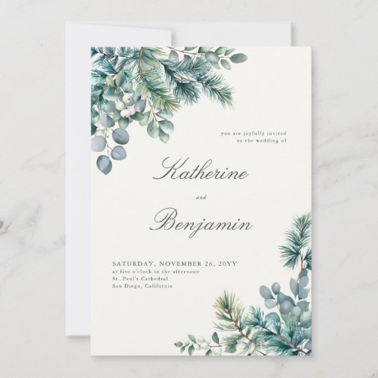 Formal Classic Winter Botanicals Elegante Hochzeit Einladung (Vorderseite)