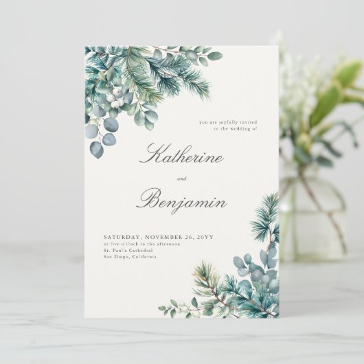 Formal Classic Winter Botanicals Elegante Hochzeit Einladung (Stehend Vorderseite)