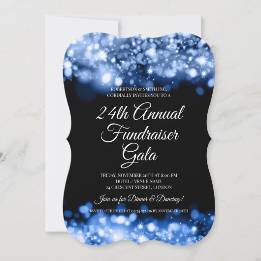 Formal Corporate Fundraiser Navy Blue Glam Lights Einladung (Vorderseite)