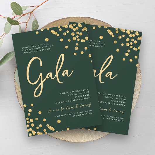 Formal Corporate Gala Gold Confetti Emerald Einladung