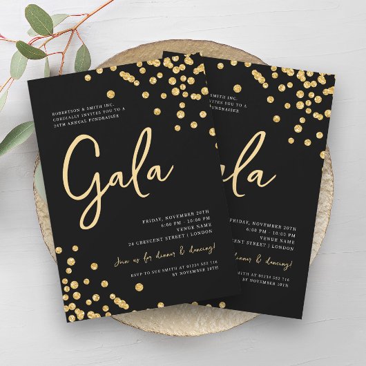 Formal Corporate Gala Gold Glitzer Confetti Black Einladung