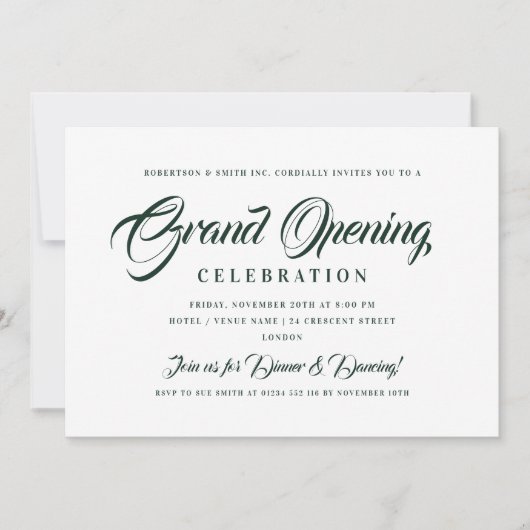 Formal Corporate Grand Opening Green & White Einladung (Vorderseite)
