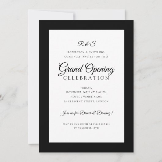 Formal Corporate Grand Opening Monogram Black  Einladung (Vorderseite)