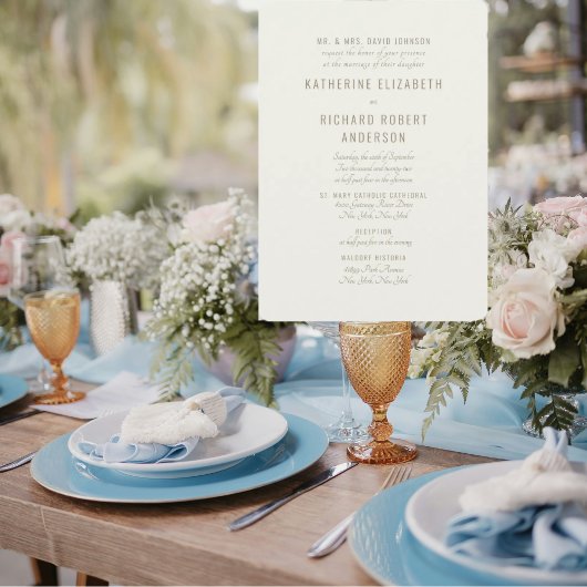 Formal Cream Gold Text Zwei Venue Bride Eltern Einladung