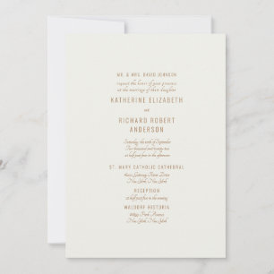 Formal Cream Gold Text Zwei Venue Bride Eltern Einladung