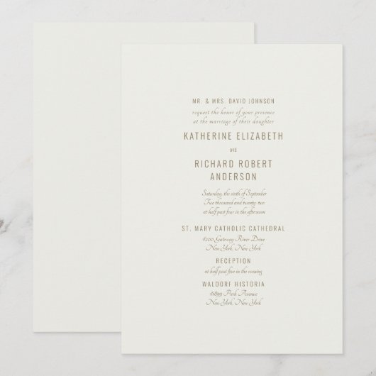 Formal Cream Two Venue Bride Eltern Einladung (Vorne/Hinten)