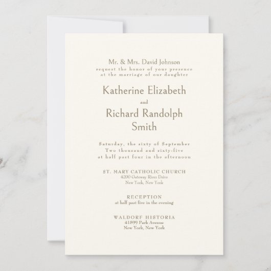 Formal Cream Wedding Bride Partys II Einladung (Vorderseite)