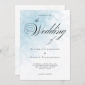 Formal Cyan Blue Watercolor Einladung zur Hochzeit (Vorne/Hinten)