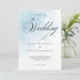 Formal Cyan Blue Watercolor Einladung zur Hochzeit