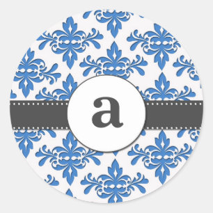 Formal Damask Monogram Runder Aufkleber