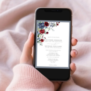 Formal Dusty Blue Burgundy Watercolor Floral Einladung