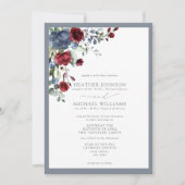Formal Dusty Blue Burgundy Watercolor Floral Einladung (Vorderseite)