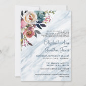 Formal Dusty Blue Champagne Wein Blumenmarmor Einladung (Vorderseite)