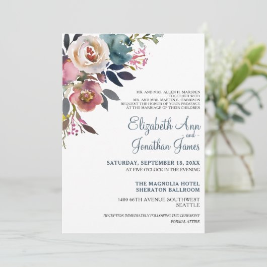 Formal Dusty Blue Champagner Wein Blumenzwiebeln Einladung (Stehend Vorderseite)