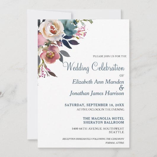 Formal Dusty Blue Champagner Wein Blumenzwiebeln Einladung (Vorderseite)