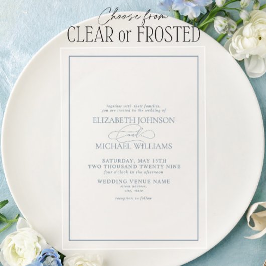 Formal Dusty Blue Classic Script Wedding Acryleinladungen