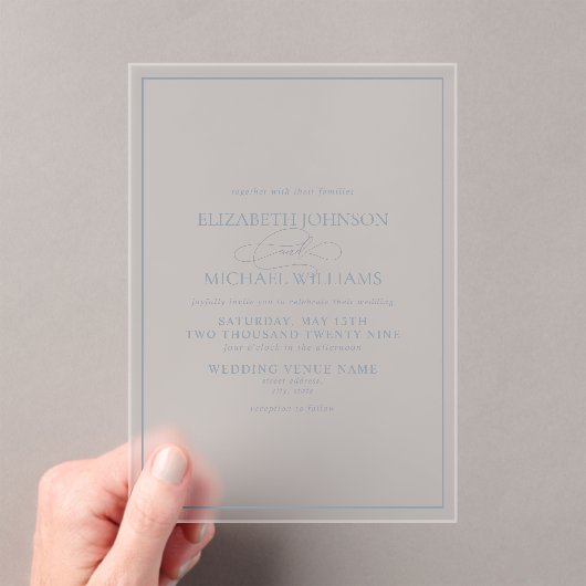 Formal Dusty Blue Classic Script Wedding Acryleinladungen (Insitu (Handheld))