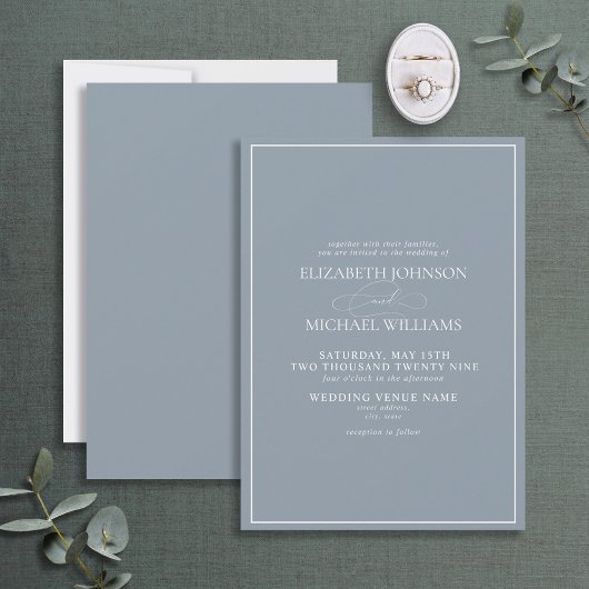 Formal Dusty Blue Classic Script Wedding Einladung