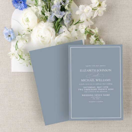 Formal Dusty Blue Classic Script Wedding Einladung
