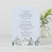 Formal Dusty Blue Floral Beide Eltern Hochzeit II Einladung (Stehend Vorderseite)