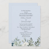 Formal Dusty Blue Floral Beide Eltern Hochzeit II Einladung (Vorne/Hinten)