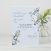 Formal Dusty Blue Floral Bride Eltern II Hochzeit Einladung (Stehend Vorderseite)