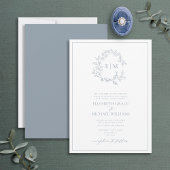 Formal Dusty Blue Leafy Wappen Monogram Wedding Einladung