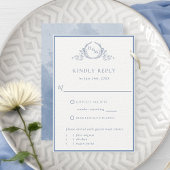 Formal Dusty Blue Monogram Wedding RSVP Card