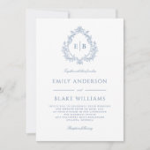 Formal Dusty Blue Monogram Wedding Wappen Einladung (Vorderseite)