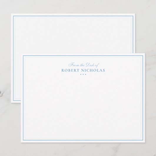 Formal Dusty blue  Script Two Border Stationery Mitteilungskarte (Vorne/Hinten)