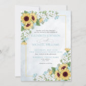 Formal Dusty Blue Sunflower Blumenzellenschrift Ho Einladung (Vorderseite)