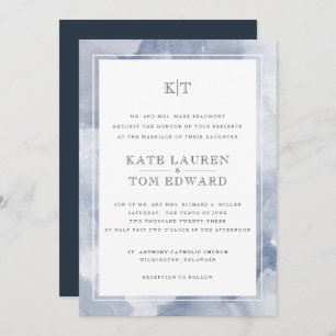 Formal Dusty Blue Watercolor Monogram Wedding Einladung