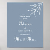 Formal Dusty Blue Wedding Advice und Brunnen Wünsc Poster (Vorne)