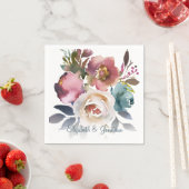 Formal Dusty Blue Wine Burgundy Floral Wedding Serviette (Beispiel)