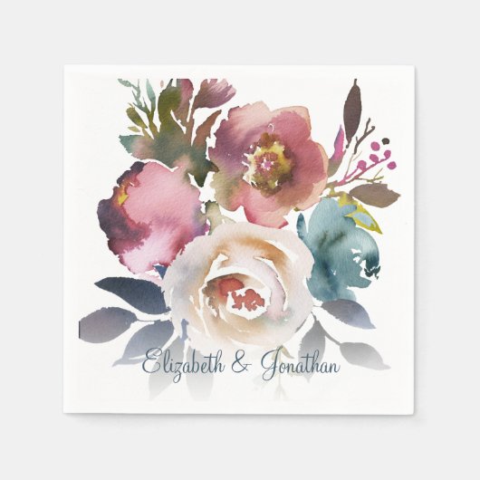 Formal Dusty Blue Wine Burgundy Floral Wedding Serviette (Vorderseite)