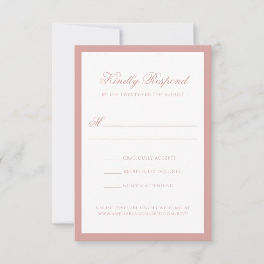Formal Dusty Rose Border Monogram Script Wedding RSVP Karte (Vorderseite)
