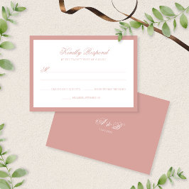Formal Dusty Rose Border Monogram Script Wedding RSVP Karte