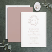 Formal Dusty Rose Leafy Wappen Monogram Wedding Einladung