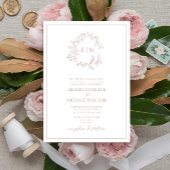 Formal Dusty Rose Leafy Wappen Monogram Wedding Einladung