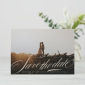 Formal Elegant Beige Calligraphy QR Code Photo Save The Date (Stehend Vorderseite)