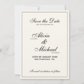Formal elegant black and ivory classic wedding save the date (Vorderseite)