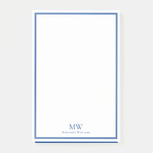 Formal Elegant Blue White Border Name Address Post-it Klebezettel (Vorderseite)