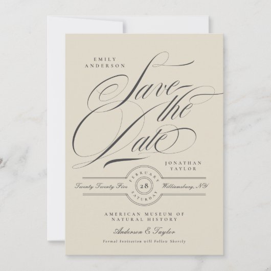 Formal Elegant Calligraphy Black Tie Photo Save The Date (Vorderseite)