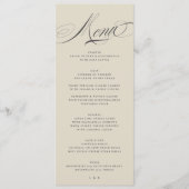 Formal Elegant Calligraphy Charcoal Beige Hochzeit Menükarte (Vorderseite)