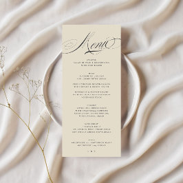 Formal Elegant Calligraphy Charcoal Beige Hochzeit Menükarte