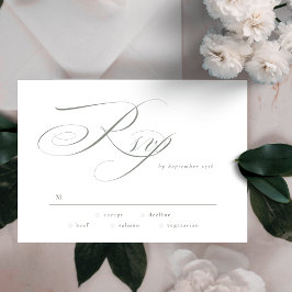 Formal Elegant Calligraphy Gray Green Wedding RSVP Karte