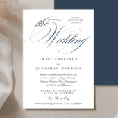 Formal Elegant Calligraphy Navy Blue The Wedding Einladung