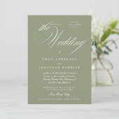 Formal Elegant Calligraphy Sage Green The Wedding Einladung (Stehend Vorderseite)